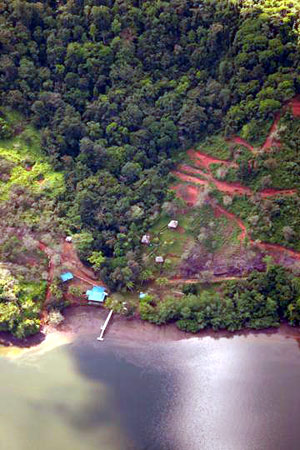 This view shows the dock, main building, cabins and preparations for more cabins.